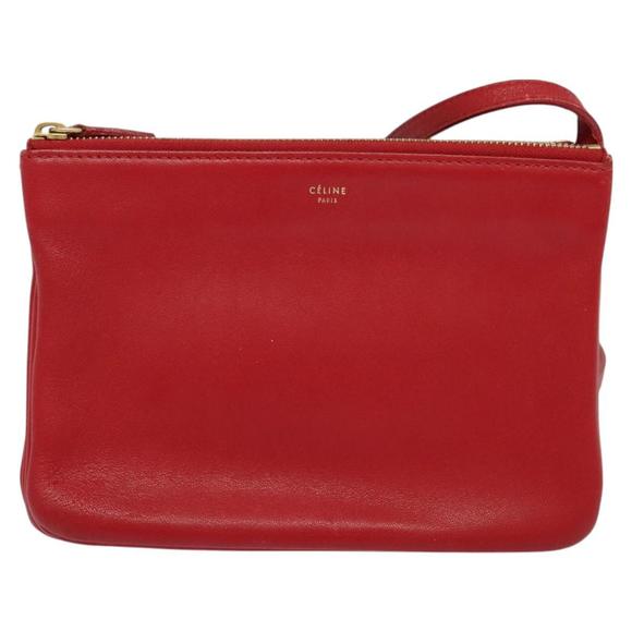 CELINE Trio Shoulder Bag Leather Red Gold Auth hk2829 - Picture 13 of 16